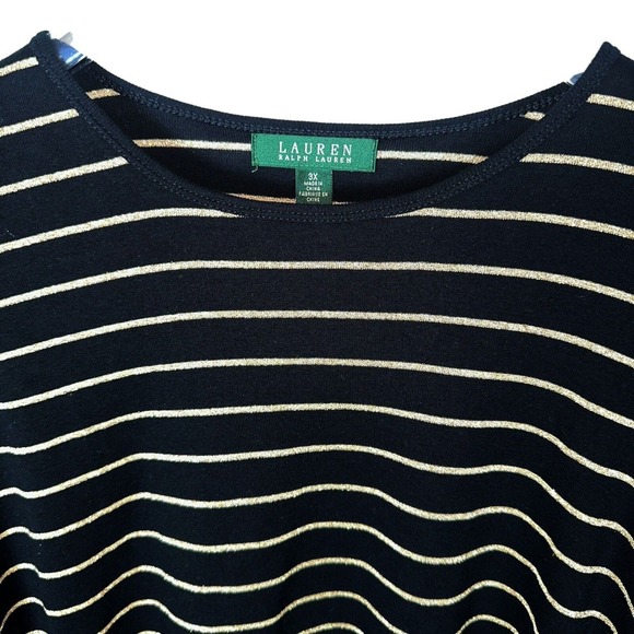 Lauren Ralph Lauren Top Knit L/S Logo Plus 3X Black Gold Metallic Cotton Blend - Picture 2 of 6